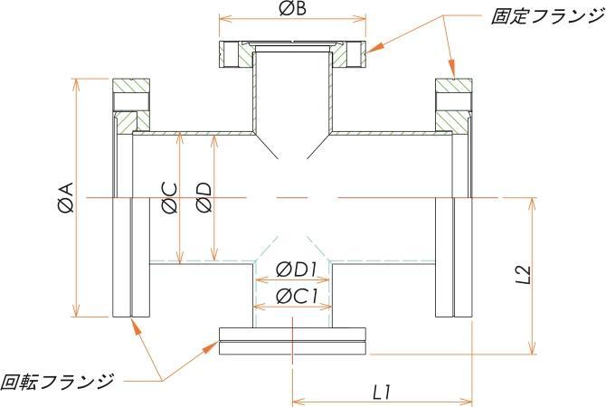 ICF203/70 変換クロス 2面回転 寸法画像