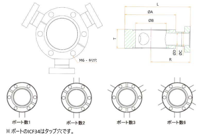 ICF70 ラジアルポートフランジ ICF34X1 寸法画像