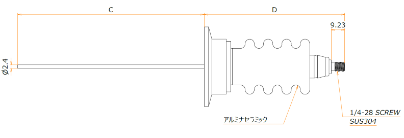 高電圧低電流 ステンレスタイプ 25kV - 3A 1個付き NW/KF50 フランジ 寸法画像
