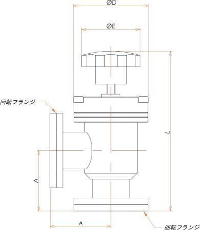 ICF114 手動L型ベローズバルブ 寸法画像
