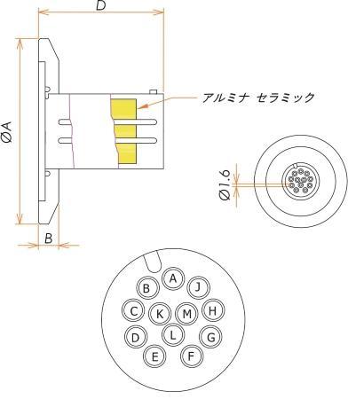 多ピン BURNDY 12 PIN NW/KF25 フランジ ガイド付き 寸法画像