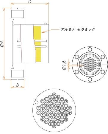 多ピン BURNDY 48 PIN ICF70 フランジ ガイド付き セット(耐熱温度250℃) 寸法画像