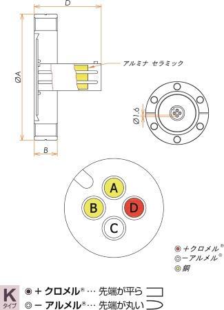 K熱電対 BURNDY 1対 電流導入端子2PIN ICF70 フランジ ガイド付き 寸法画像